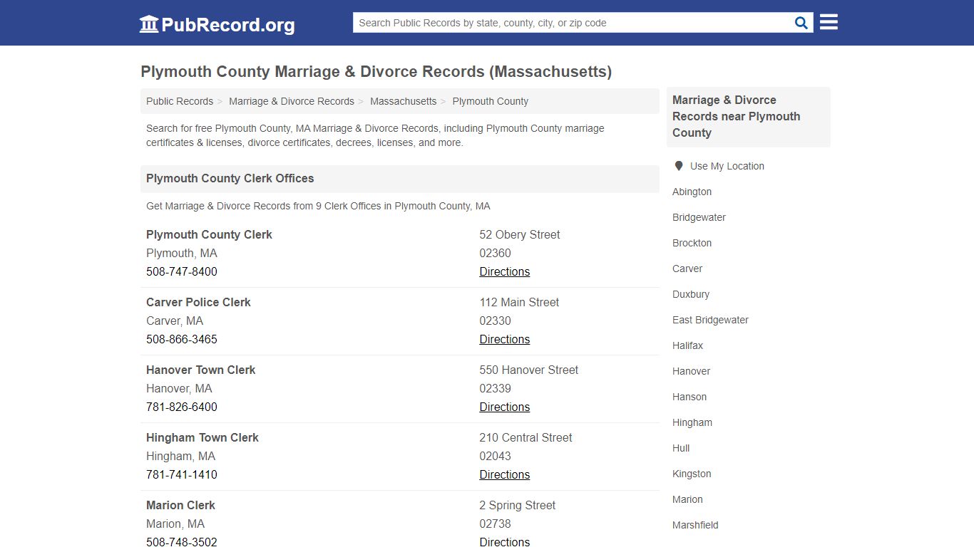 Plymouth County Marriage & Divorce Records (Massachusetts)